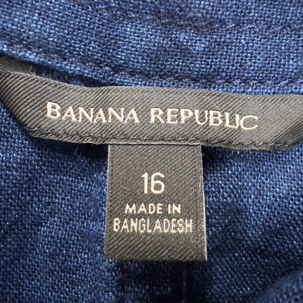Banana Republic Plus Women's Blue Dark Wash Linen Sleeveless Belted Romper 16
